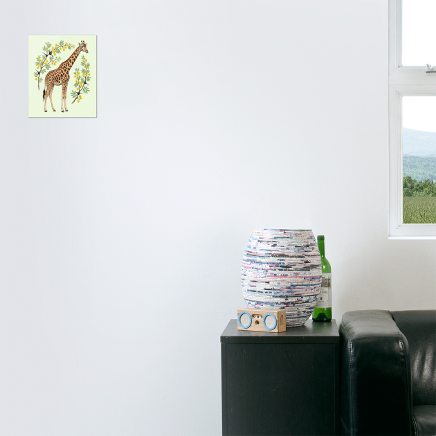 Masai Giraffe with Acacia Wildflowers Botanical Art by BirdsnStuff